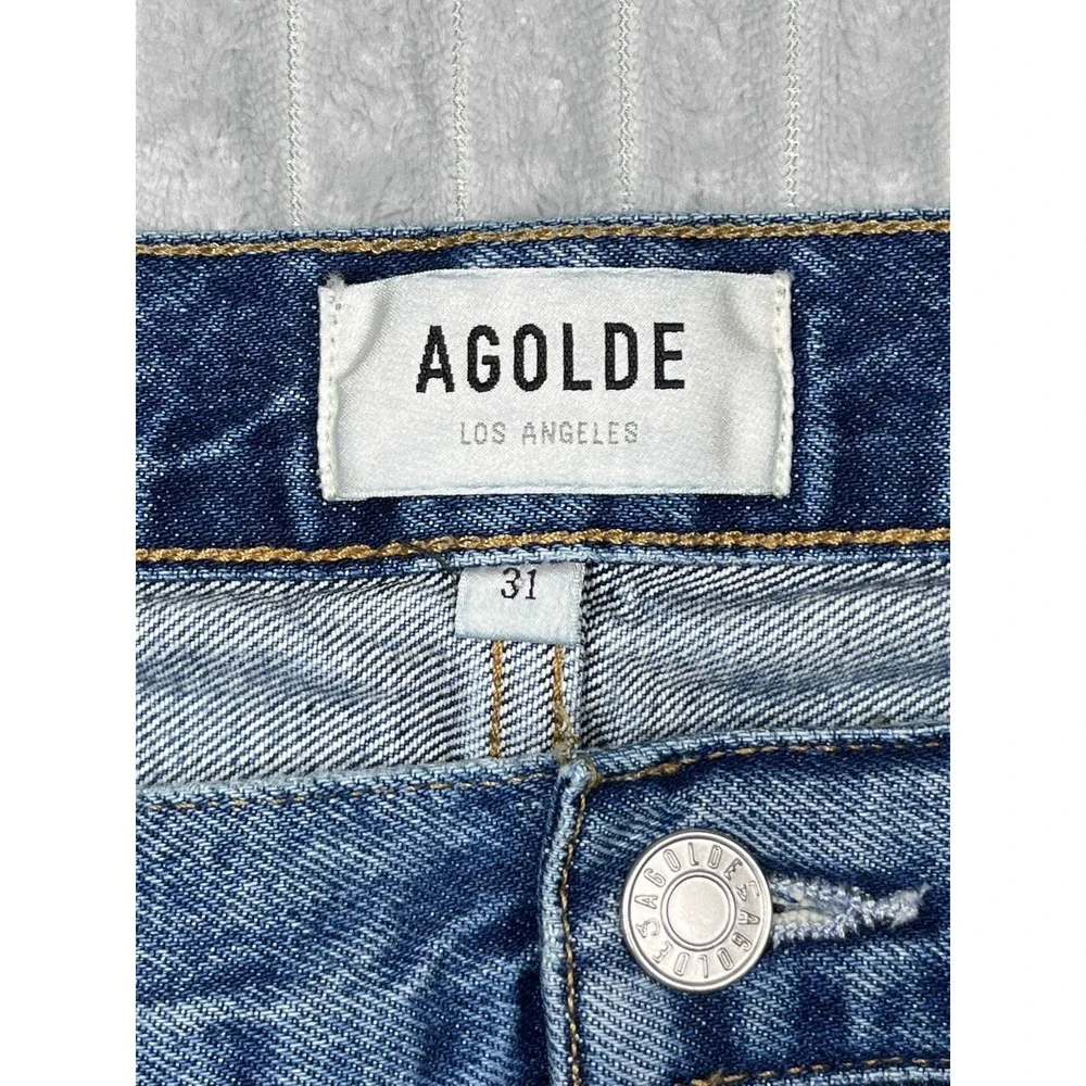 Agolde Lana Mid Rise Vintage Straight Jeans Womens 31 Button Fly Fade Whiskering
